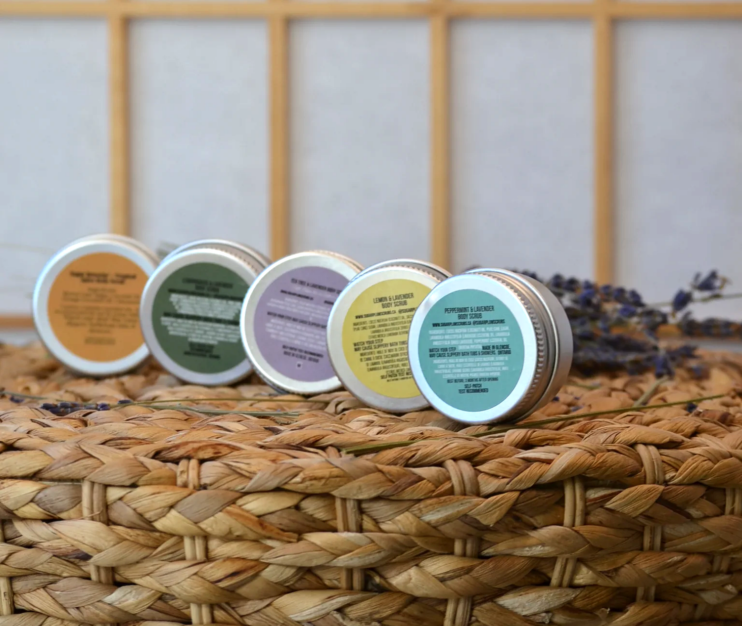 five 1 ounce jars of different flavored body scrubs